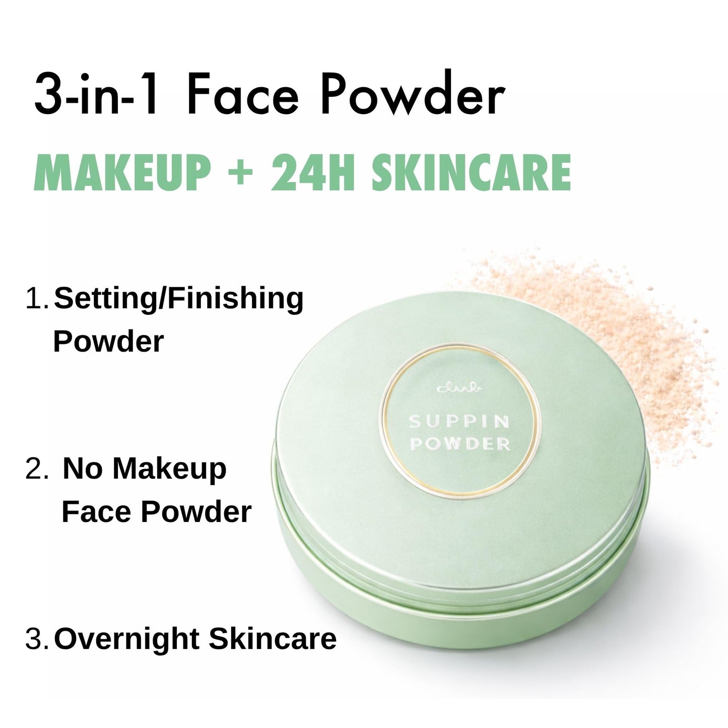 Club Suppin Matte Setting Clear Powder Foundation + Overnight Skincare with Shea Butter, Amino Acids & Aloe Extract, 2EA