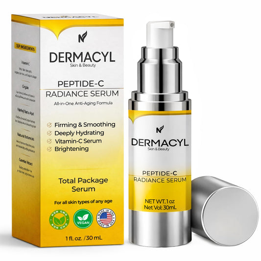 Dermacyl Vitamin C Serum for Face - Peptides c Total Package Serum with Hyaluronic Acid - All-in-One Vitamin Formula for Anti Aging, Hydration, Firms, Lifts, Targets Age spots - Fine Lines & Wrinkles