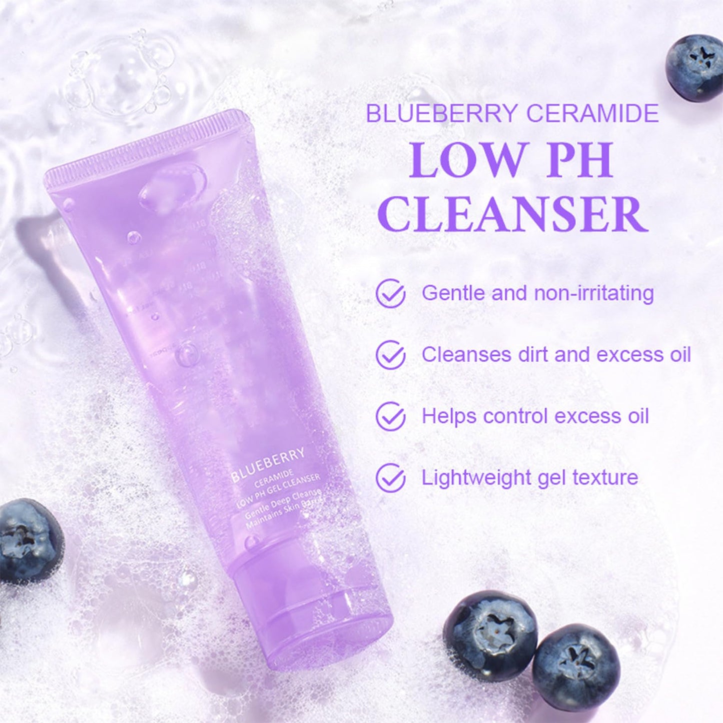Gentle Face Cleanser, Hydrating Facial Cleanser for Sensitive Skin with Blueberry,Ceramides and Asiatica Cartel, Barrier Repair Hydrating Face Wash for Dry Skin,Oil Skin and Sensitive Skin