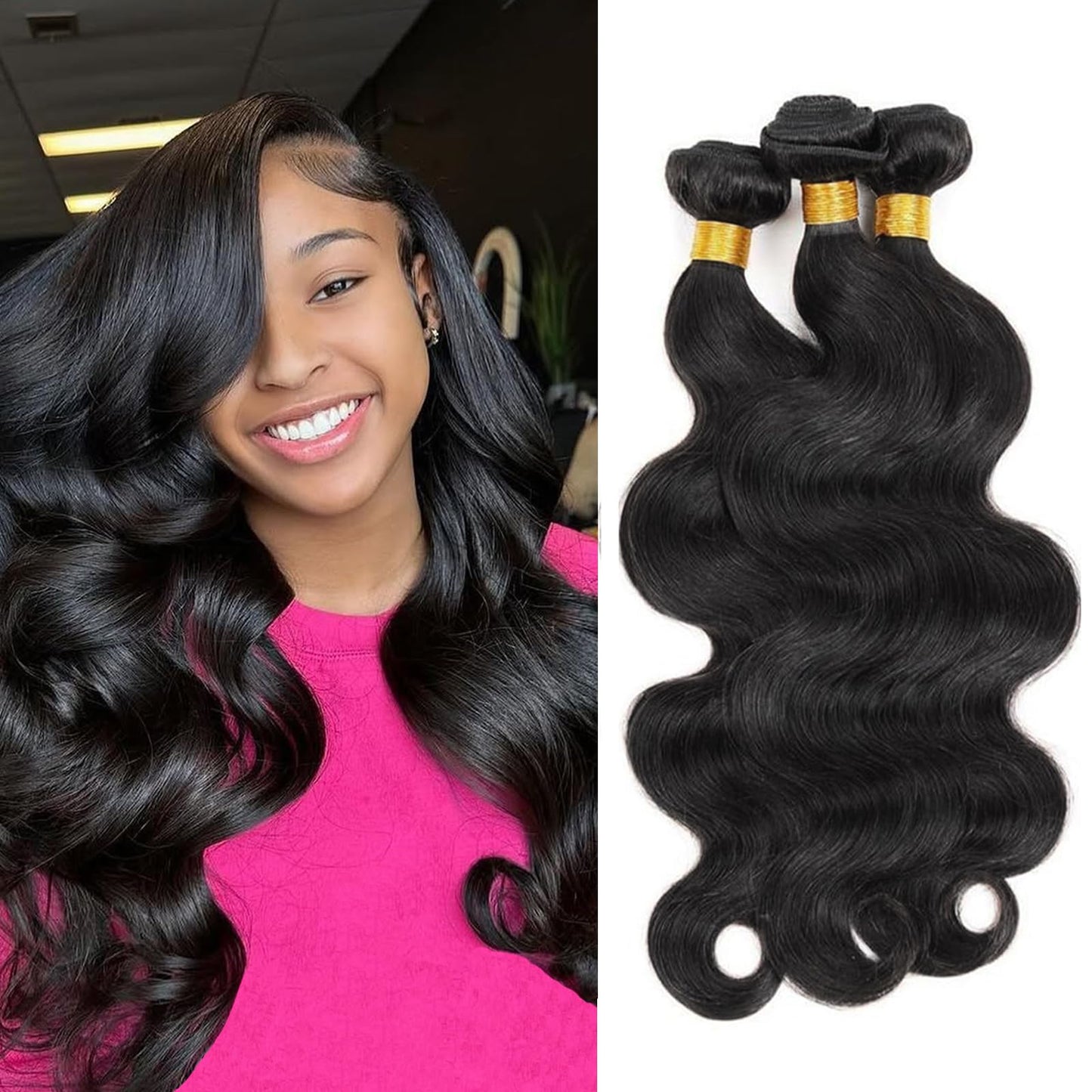 Coshgirl Human Hair Bundles Body Wave 3 Bundles Body Wave Bundles Human Hair 100% Unprocessed Brazilian Virgin Hair Quick Weave Hair Extensions for Women Natural Black Color 14 16 18 Inch