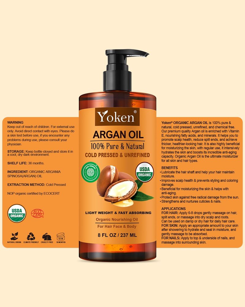 USDA Organic Argan Oil - Pure Cold Pressed Hair & Skin Conditioner | 8 Fl Oz