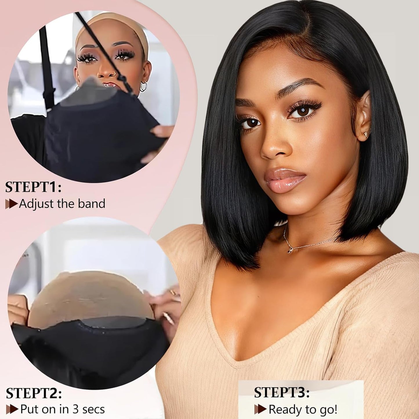 SJXAL Short Bob Wig Human Hair Straight 8 inch Wear to Go 4x4 Lace Closure Bob Wigs Human Hair for Black Women Pre Plucked and Pre Cut Short Straight Bob Wig Human Hair No Glue Natural Black