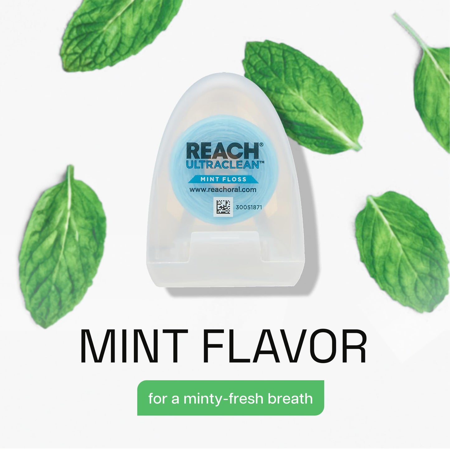 REACH Ultraclean Dental Floss, Mint, Plaque Remover for Teeth, Shred Resistant, Waxed, Easy on Gums & Teeth, Mint, Oral Care, PFAS Free, for Adults & Kids, 1 Pack, 30 yd