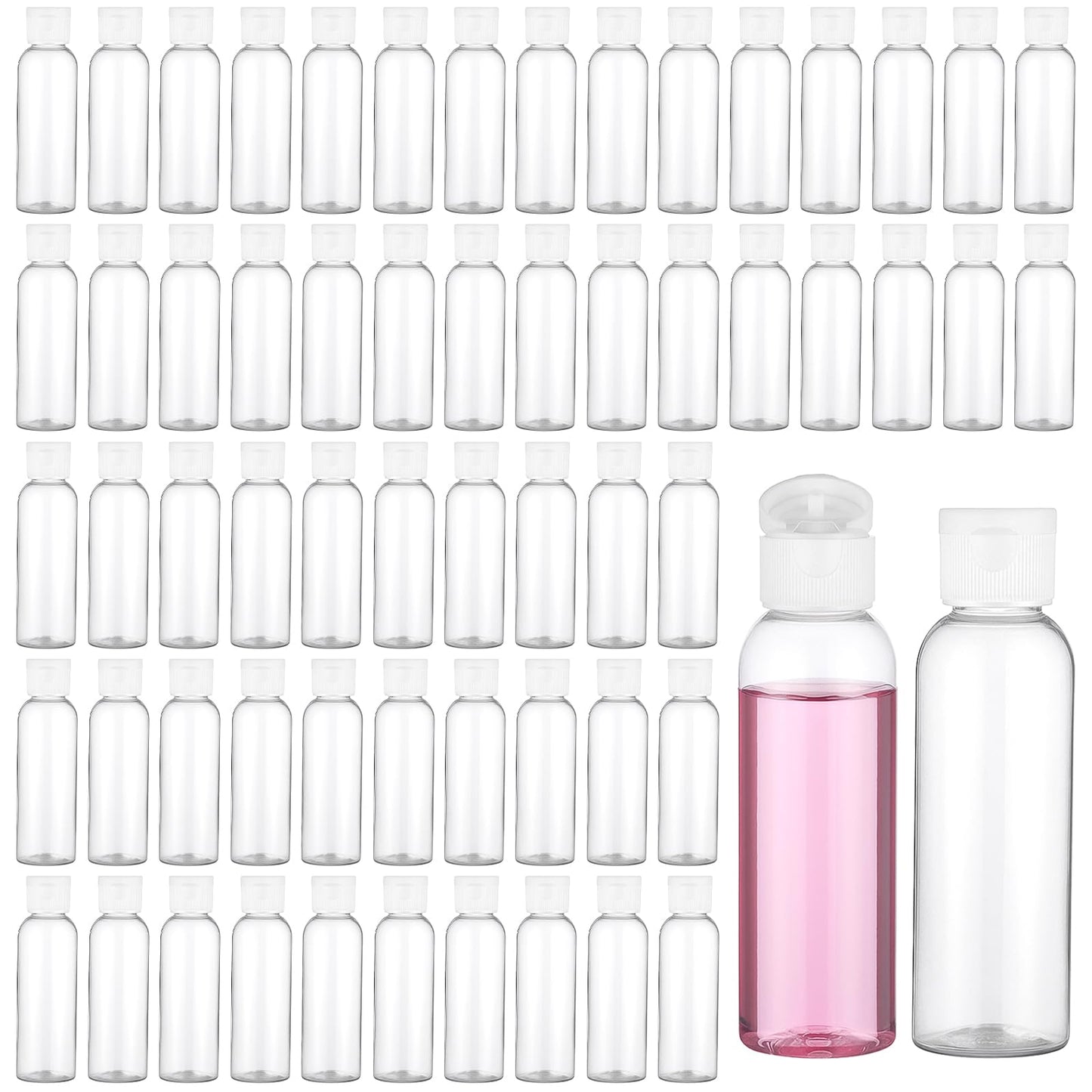 Dimeho 100 Pcs Travel Bottles, 2 oz Plastic Bottles with Flip Cap TSA Approved Leak Proof Empty Refillable Travel Size Cover Cap Portable Dispensing Squeeze Containers for Toiletries Travels Liquid