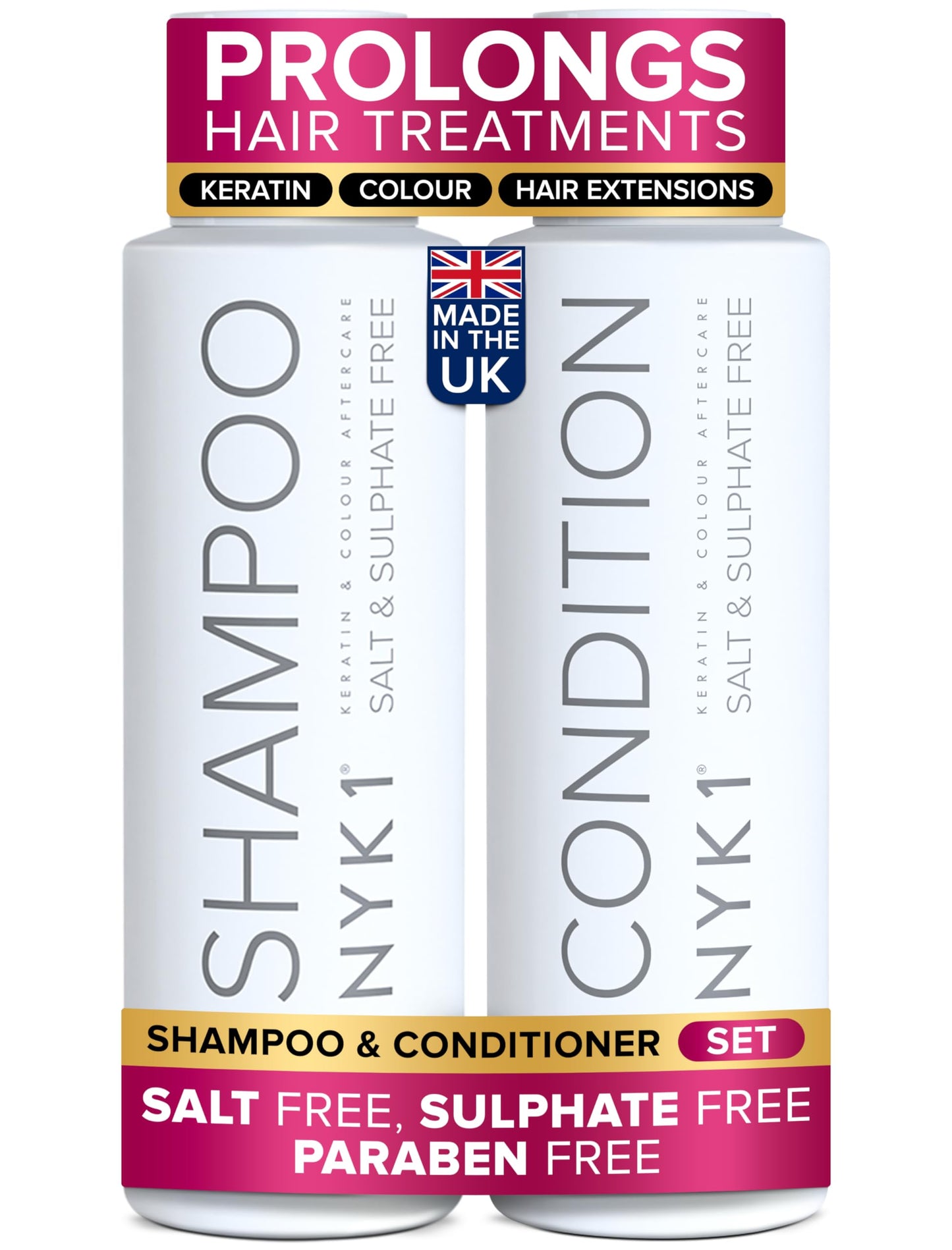 SALT NYK1 Sulfate-Free Shampoo and Conditioner Set for Color-Treated Hair, Extensions and Keratin Treatments (2 x 16.9 Fl Oz)