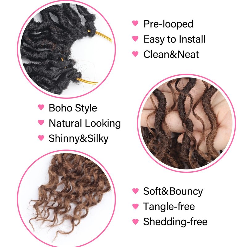 Sosihua Goddess locs crochet hair, 9 packs soft boho faux locs with curly ends bohemian crochet dreads for black women 14 Inch (Pack of 9)#1B-4-30