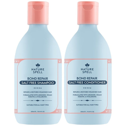 Nature Spell Bond Repair Shampoo & Conditioner Set, Sulfate & Paraben Free, Repairs & Nourishes with Keratin & Hyaluronic Acid, Color Safe, For All Hair Types, Vegan, Pack of 2, 10.14 fl oz Each