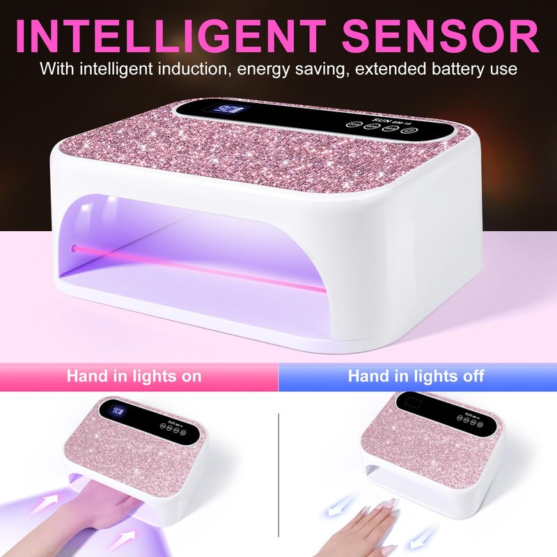 ANYINS Led Nail Lamp, 126W Gel Nail Light Rechargeable Professional Lamp 42 Durable UV LED Beads Automatic Sensor Fast & Even Curing All Gel Polish Manicure at Home and in Salons(Pink Diamond)