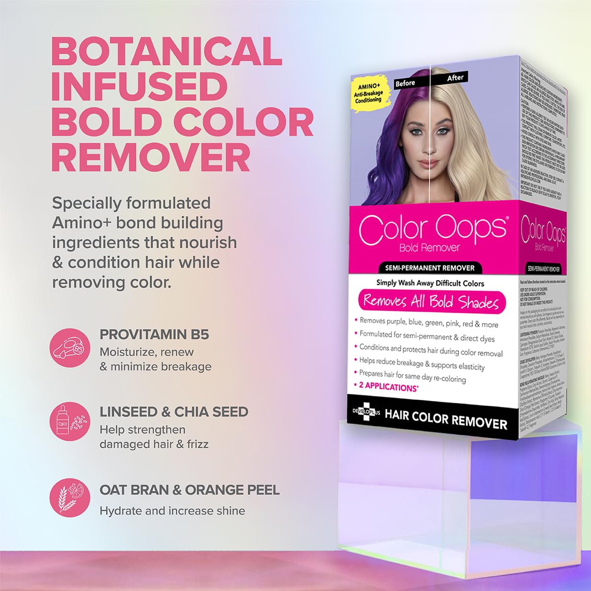 Color Oops Bold Remover, 2 Applications, Hair Dye Remover Safely Removes Direct Dyes and Semi Permanent Hair Color, Recolor The Same Day, Vegan & Cruelty Free