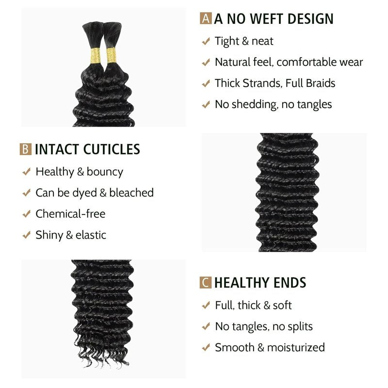 Wequeen 16A Deep Wave Human Braiding Hair - 100g, 18 Inch, 100% Unprocessed Brazilian Virgin Hair | Natural Black