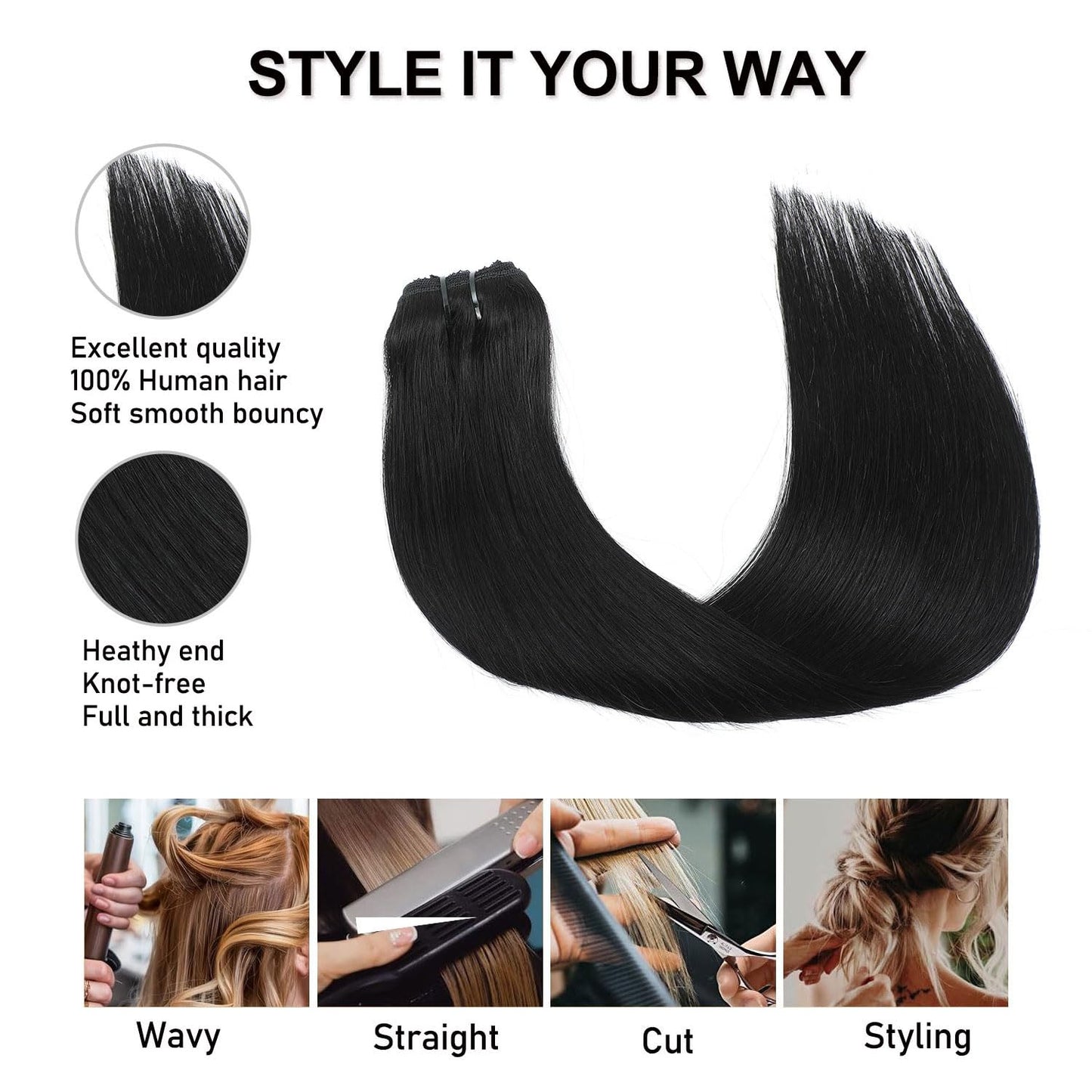 Clip in Hair Extensions Real Human Hair Jet Black 12 inch 7pcs 70g/Pack, Human Hair Clip in Extensions, Salon-Grade Quality, Easy Comfort Wear for Women (#1, 12 inch)