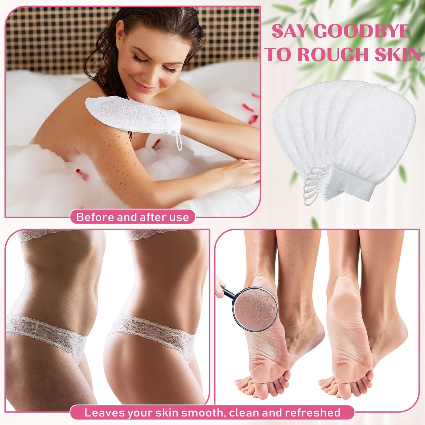 FoldTier 20 Pcs Exfoliating Glove Bulk Summer Exfoliator Mitt Body Scrubber 150d Viscose Fiber Skin Korean Scrub Mitt for Spa Massage Dead Skin Remover for Men and Women(20 Pcs,White)