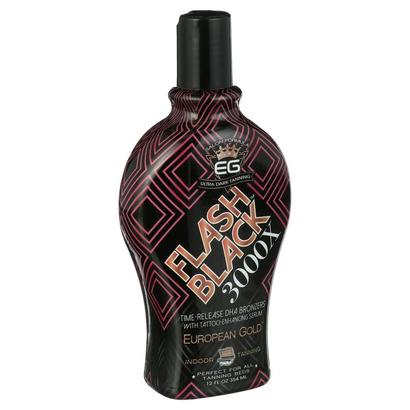 Set of 2: European Gold Flash Black 3000X Indoor Tanning Lotion with Time-Release DHA Bronzers, 12 oz