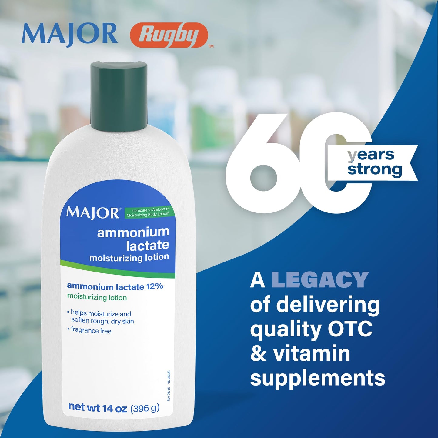 Major Ammonium Lactate 12% Moisturizing Lotion - Lactic Acid Lotion - Helps Moisturize and Soften Rough, Dry Skin - Daily Body Lotion - Fragrance-Free - 14 Oz (2 Pack)