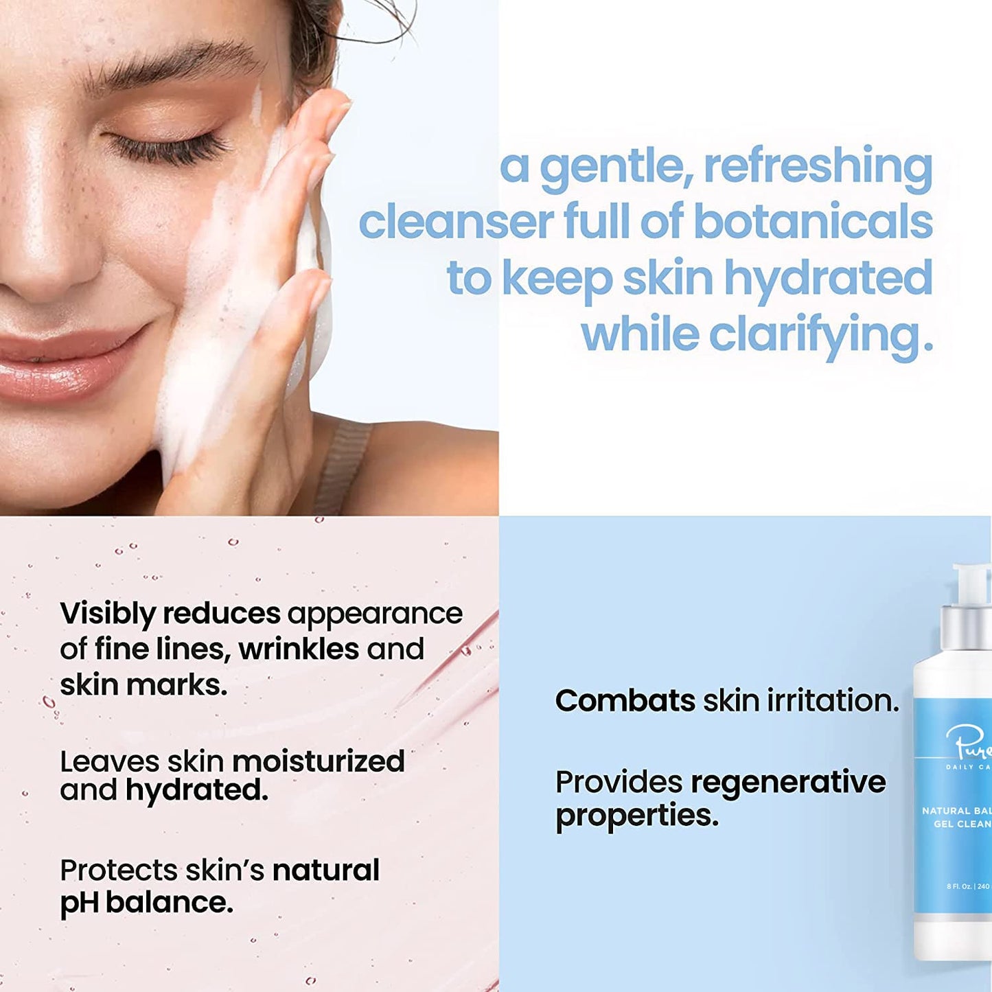 Natural Balance Gel Cleanser - Gentle Clinical-Grade Daily Cleanser | 8 Oz Refreshing Formula