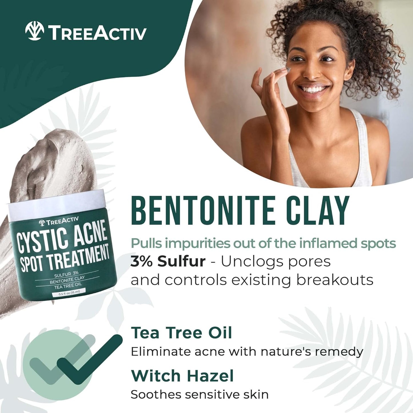 Cystic Acne Spot Treatment Paste - Sulfur & Tea Tree Oil | 0.5 oz for Deep Breakouts