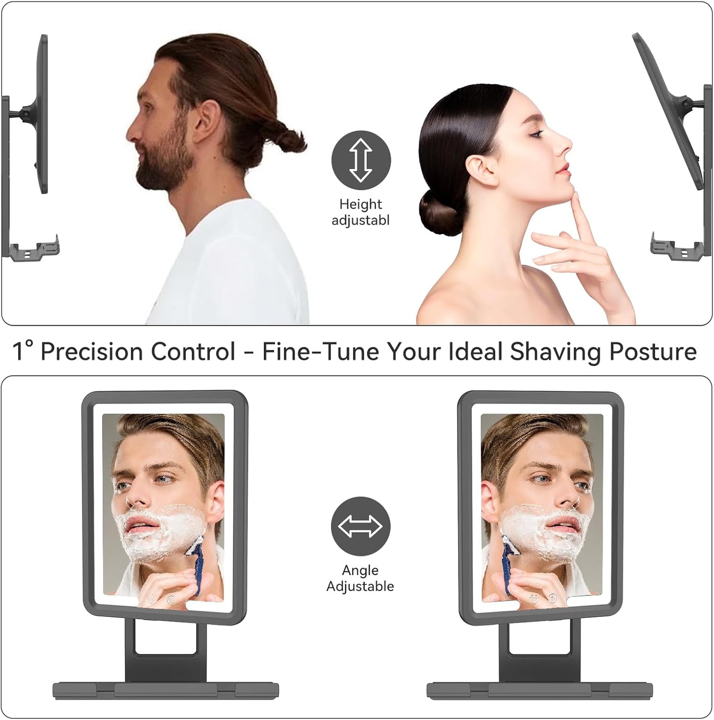 Heated Shower Mirror - Fogless 360° Adjustable Shaving Mirror with Light | Rechargeable with Storage Tray & Razor Holders