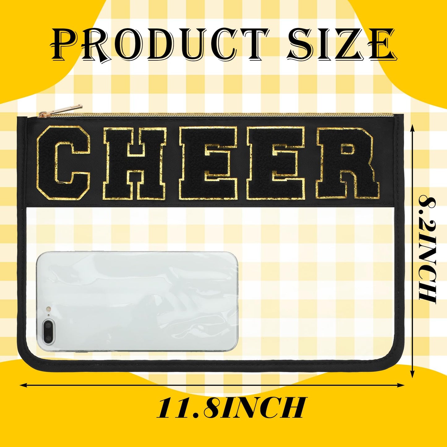 Abbylike 4 Pcs Cheer Makeup Bag Gift Set 11.8x8.2 Inches for Cheerleader Team Girls Clear Chenille Letter Cosmetic Bags Zipper Toiletry Makeup Pouch Bulk Women Travel Snack Bag(Black,Cheer)