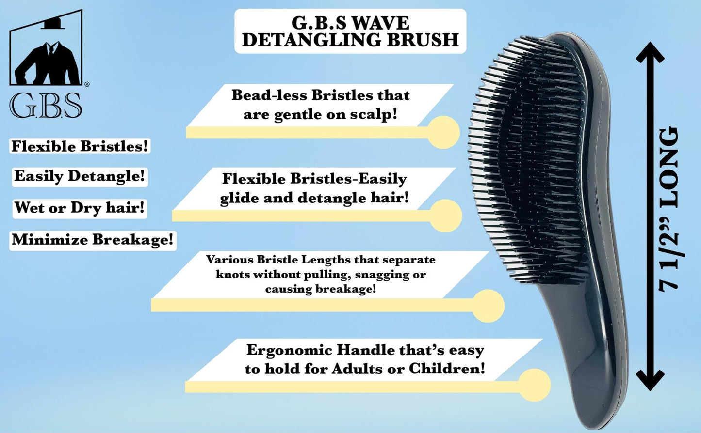 G.B.S Detangling Brush For Women and Girls, Dry and Wet Hair Brush Detangler for All Hair Types Eliminate Tangles and Knots, Black