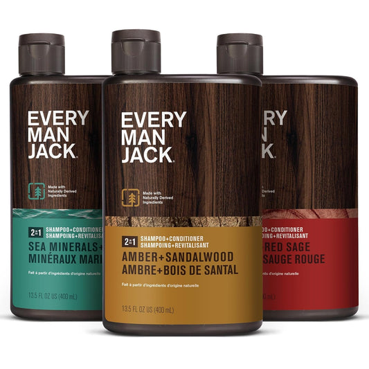 Every Man Jack Men's Shampoo & Conditioner 2-in-1, Variety, 13.5 oz (3pk)