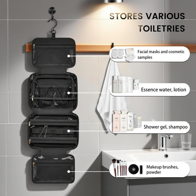 Inmorven Travel Hanging Toiletry Bag for Women, Makeup Cosmetic Bag with Jewelry Organizer, Waterproof DoppKit Set for Girls Large Capacity, Carry-on Travel Accessories Essentials - White