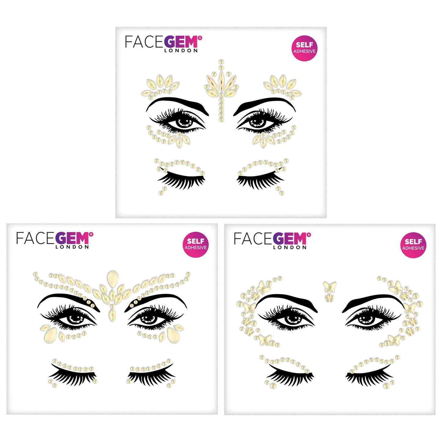3 PCS Face Gems – Face Jewels - Self-Adhesive Rhinestone Face Jewels for Makeup, Party & Rave Looks - Eye Gems, Face Glitter, Self- Adhesive Festival Gems Festival, Glitter Tattoo, Face Gems