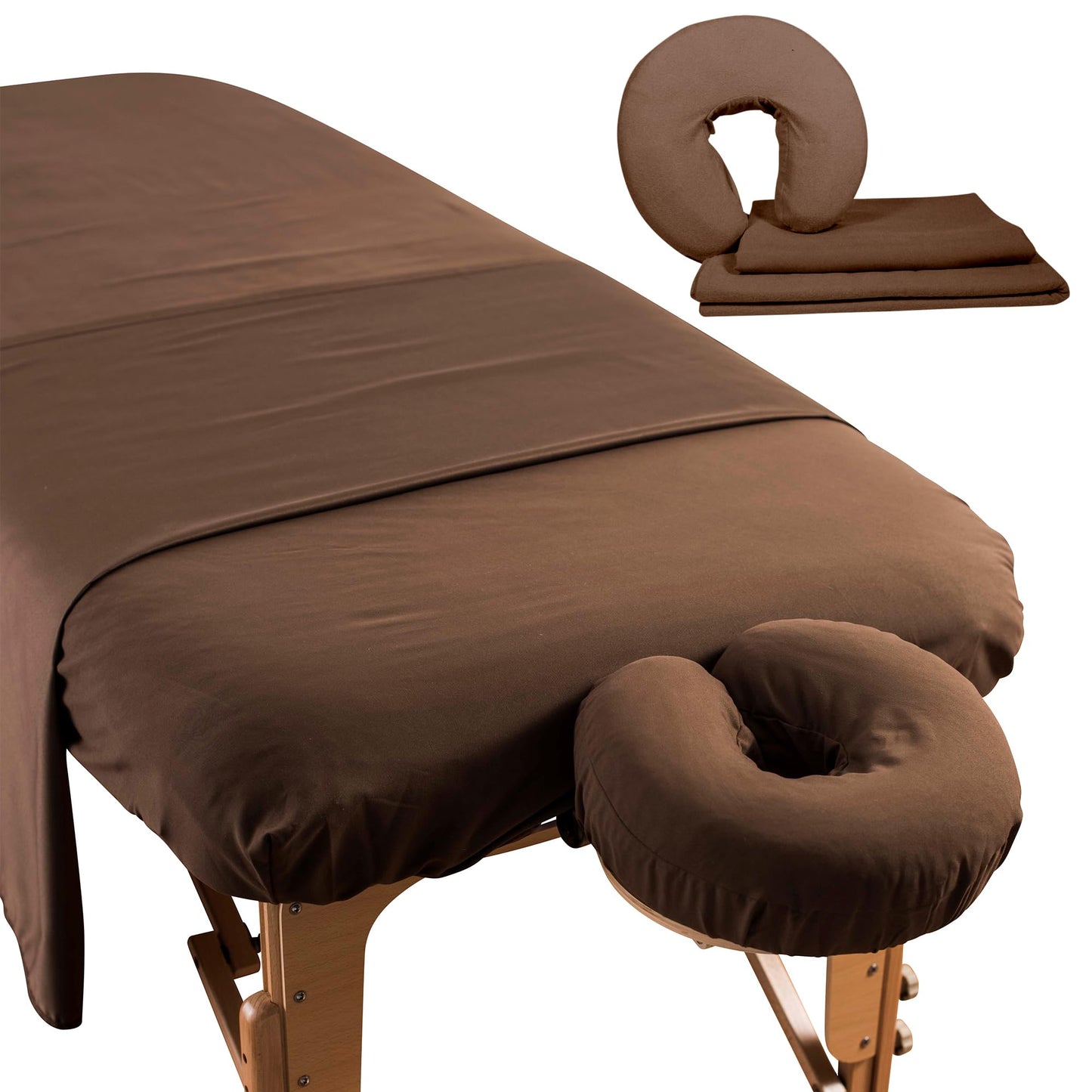 Premium Microfiber 3 Piece Massage Sheet Set by NRG - Includes Massage Table Flat Sheet, Fitted Sheet and Face Rest Cover - 100% Double Brushed Polyester, Soft as Silk - 120 GSM - Color Dark Chocolate