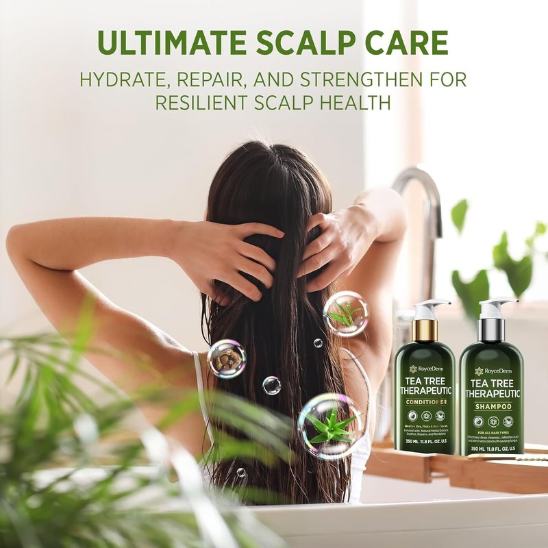 Roycederm Tea Tree Antifungal Shampoo and Conditioner: Complete Scalp Care Solution for Folliculitis, Dry, Itchy, and Flaky Scalp - Infused with Tea Tree Oil, Paraben & Sulfate Free