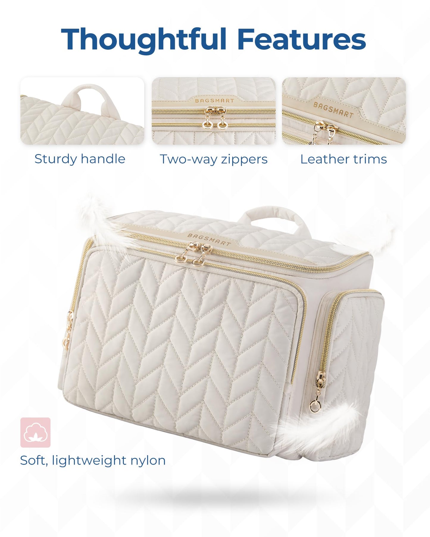 BAGSMART Travel Toiletry Bag, Large Wide-open Travel Bag for Toiletries, Makeup Cosmetic Travel Bag with Handle-Camel