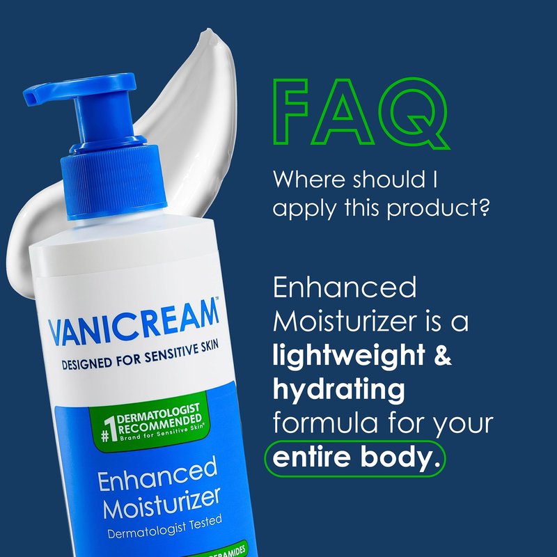 Vanicream Enhanced Moisturizer, 12 Fl Oz, Daily Body Lotion for Dry, Sensitive Skin, Clinically Tested 24Hr Hydration with Hyaluronic Acid, Glycerin & Ceramides, Formulated without Common Irritants