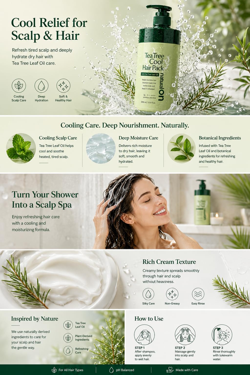 Daeng Gi Meo Ri - Tea Tree Cool Hair Pack, Scalp and Hair Nutrtion Care with Tea tree Oil, Freshness to Oily Scalp, Moisture to Dry Hair, 1000ml