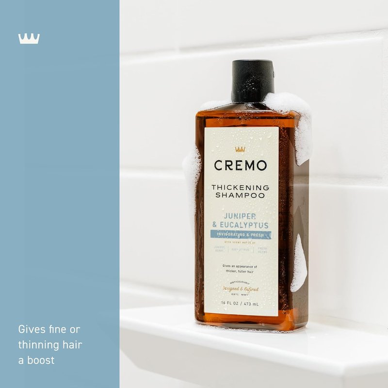Cremo Juniper & Eucalyptus Thickening Shampoo - Barber Grade Formula, 16 Fl Oz