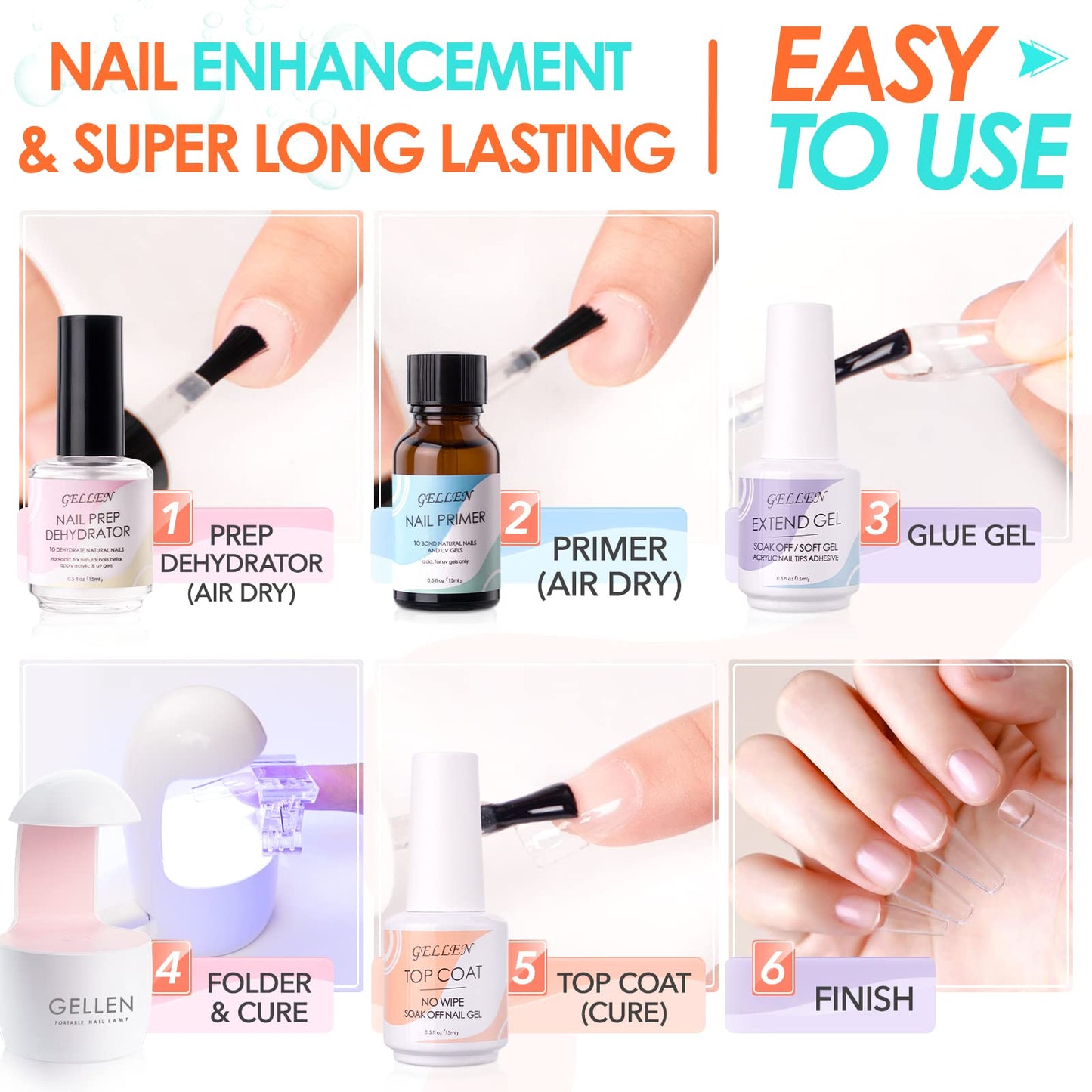Gellen Gel Nail Extension Kit, 240PCS Almond Tips With UV/LED Lamp