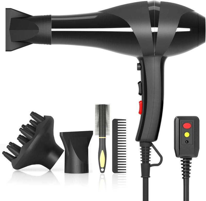 Professional Ionic Hair Dryer - 2400W Fast Drying Blow Dryer with Diffuser for Curly Hair | Low Noise, Home Salon Use