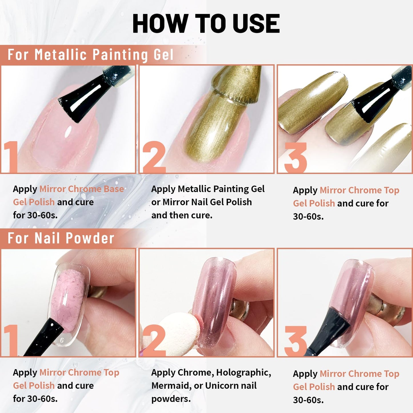 U-Shinein 15ml Top Coat for Metallic Painting Gel, No Wipe Top Gel Polish for Metallic Gel Nail Polish, Chrome Nail Polish, Chrome Nail Powder, Mirror Nail Gel, Easy to Make Mirror Chrome Effect