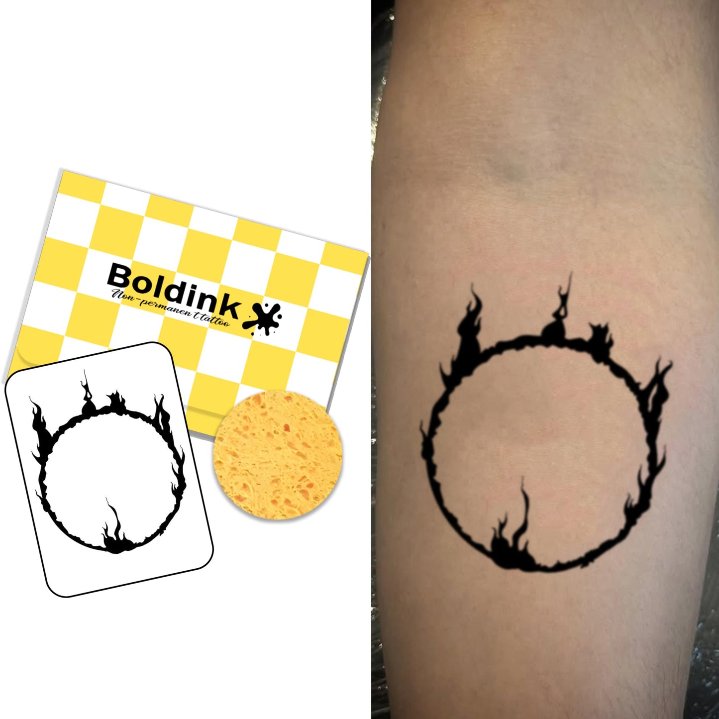 Boldink Temporary Tattoos, semi permanent tattoos, 15-day long lasting tattoo sticker, waterproof and anti-reflective, unique design(flame)