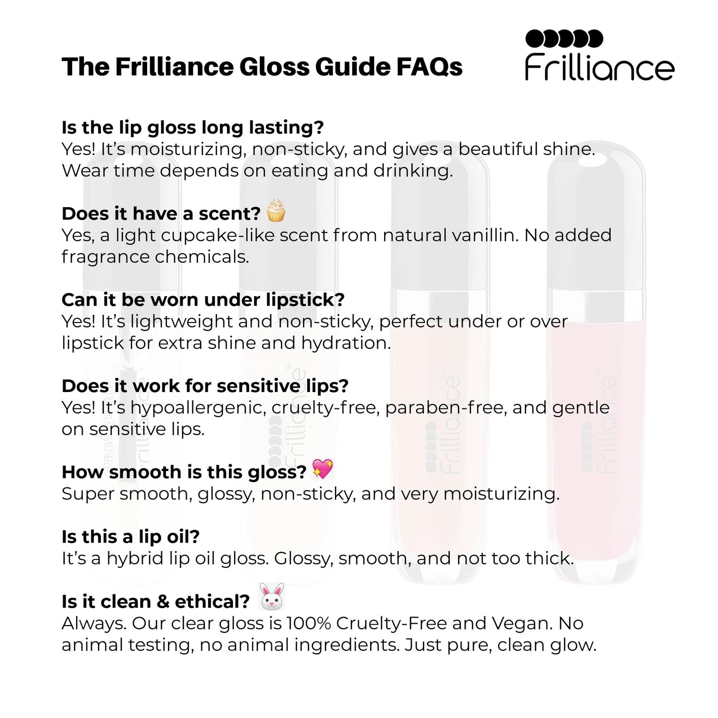 Frilliance Moisturizing Natural Crystal Clear Lip Gloss for Teens, Cruelty Free Hypoallergenic All Skin Types, 8 ml / .28 fl oz