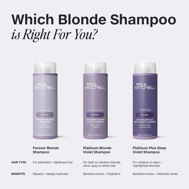 Paul Mitchell Platinum Blonde Violet Shampoo, Banishes Brass + Brightens, Ideal for Light to Medium Blonde, Silver, Gray or White Hair, 10.14 fl oz