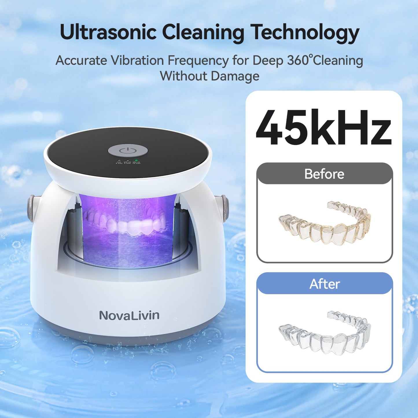 Ultrasonic Retainer Cleaner, 45kHz Ultrasonic Cleaner machine 3 Modes Deep cleaning 200ml Tank with Digital Timer for Aligner, Mouth Guard, Toothbrush Heads, Braces White