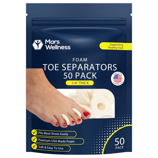 Foam Toe Separators for Women and Men, Made in USA 1/4 Inch, 50 Pack