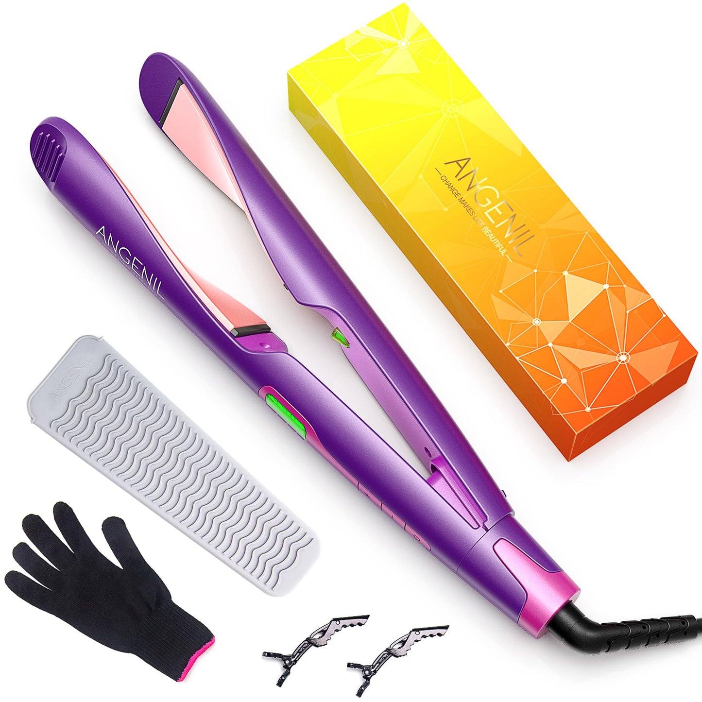 ANGENIL Pro Twist Flat Iron Curling Iron in One, Dual Voltage