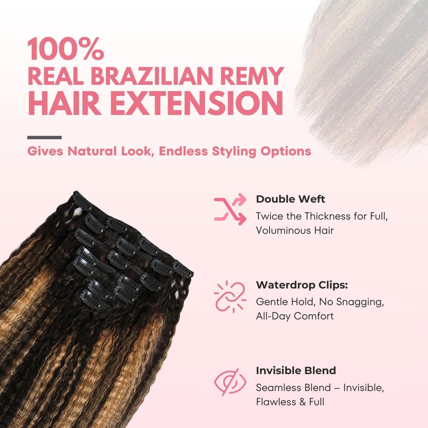 SIYUSI Kinky Straight Clip In Extensions, 100% Brazilian Remy Human Hair Clip Ins, Scalp-Friendly Invisible Clips, Honey Blonde Ombre, 3.52oz, 7Pcs (14 Inch)