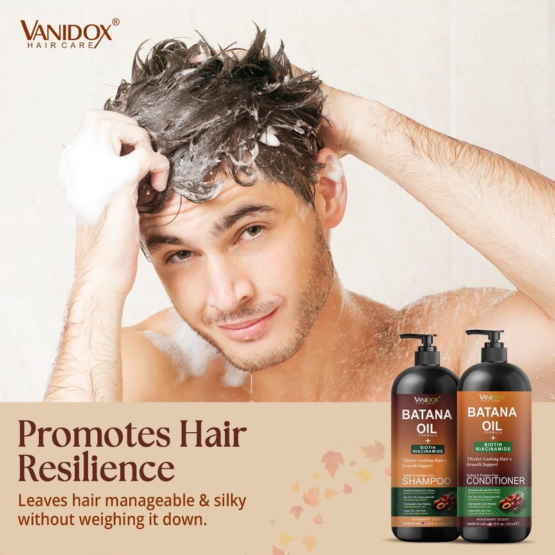 VANIDOX Batana Oil Shampoo and Conditioner Set – Biotin & Niacinamide Infused – Sulfate-Free, Paraben-Free – Moisturizing & Strengthening Hair Care for All Hair Types – 2 x 16 fl oz