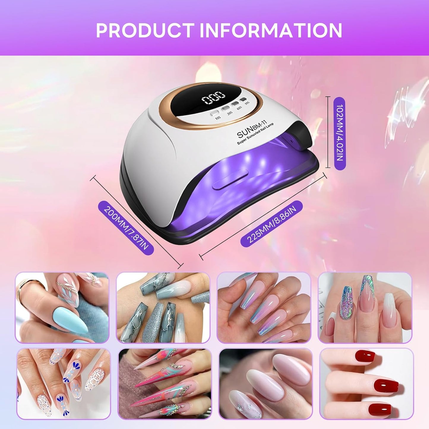Professional 180W UV LED Nail Lamp - Fast Gel Nail Dryer with 4 Timer Settings & LCD Display