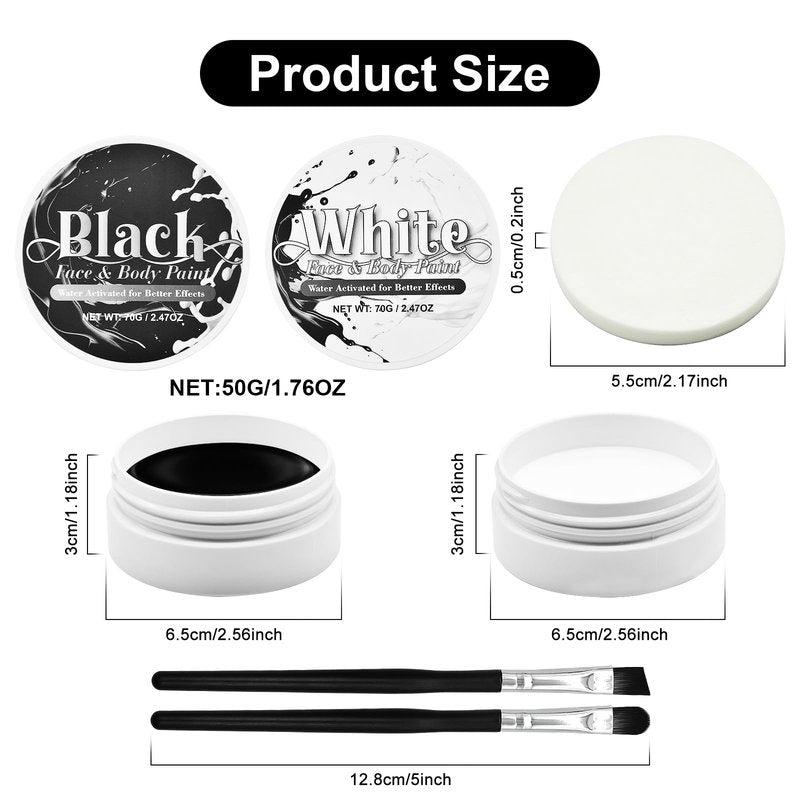 Black and White Face Paint Set - 2.47 oz Halloween Face Body Paint Skeleton Ghost Skull Cosplay Costume Professional SFX Corpse Special Effects Makeup Kit for Adults Kids Full Coverage Skin Paints