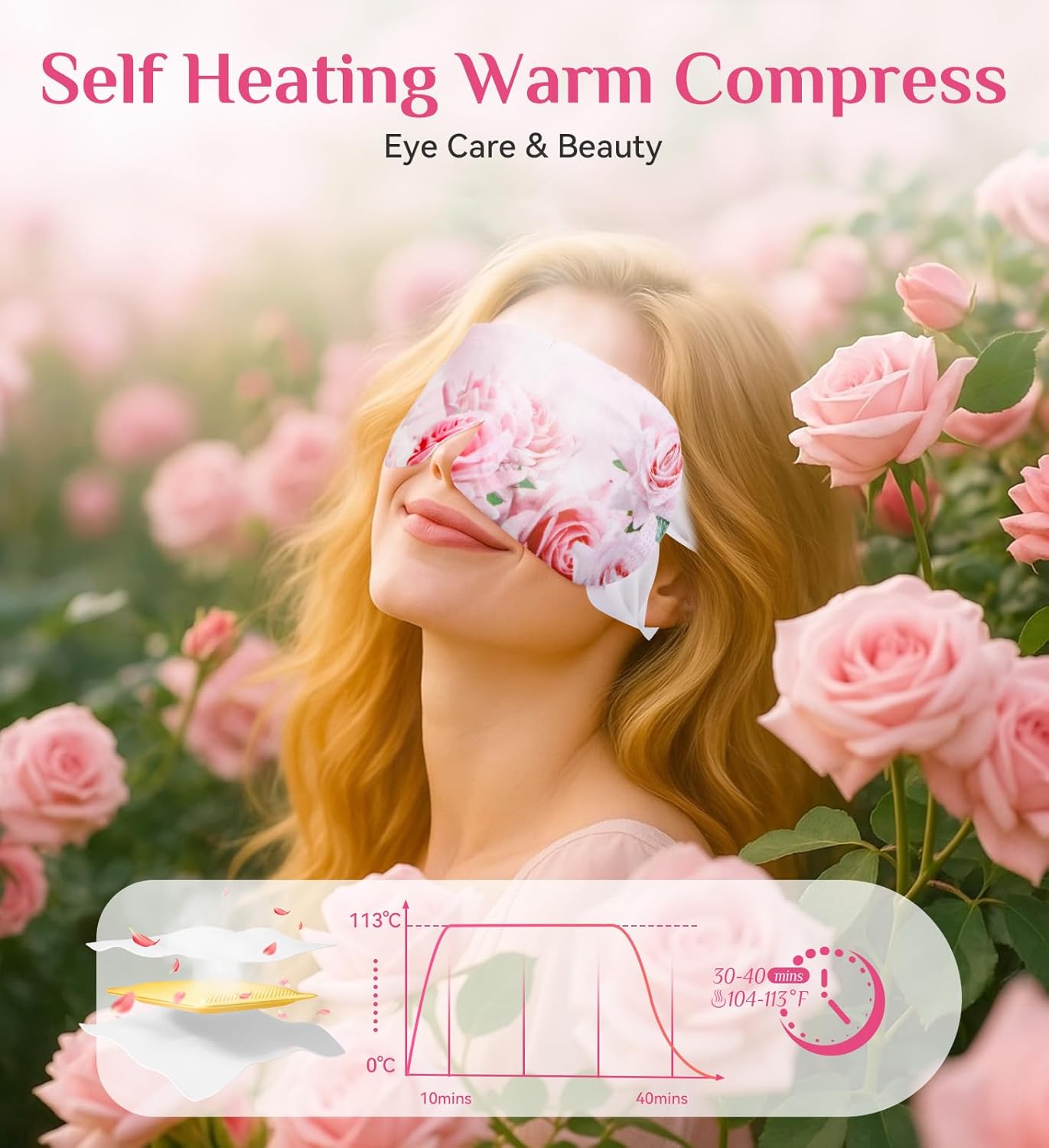 Heated Eye Mask - 18 Packs Rose Warm Compress for Dry Eyes, Puffiness & Stress Relief | Spa Relaxation Gift for Women