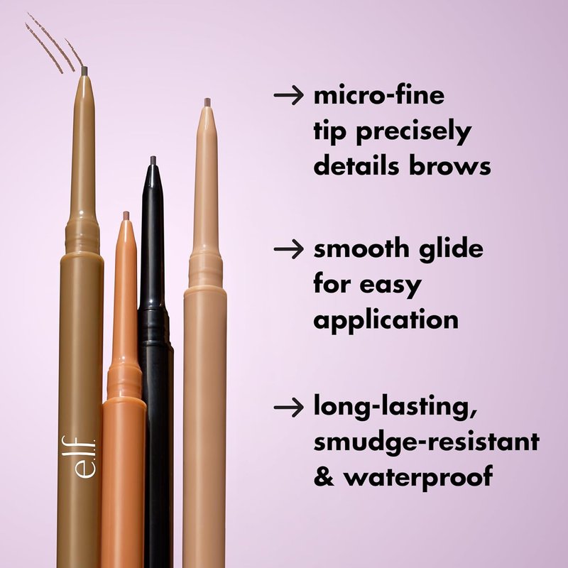 e.l.f. Micro-Fine Brow Pencil - Waterproof Brow Color & Spoolie for Natural Feathered Finish | Vegan, Black