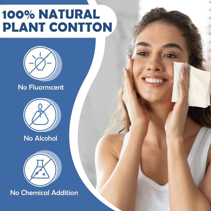 Thick Disposable Face Towels - 100% Cotton Biodegradable Facial Wipes | Ultra Soft for Cleansing & Makeup Removal, 80 Count
