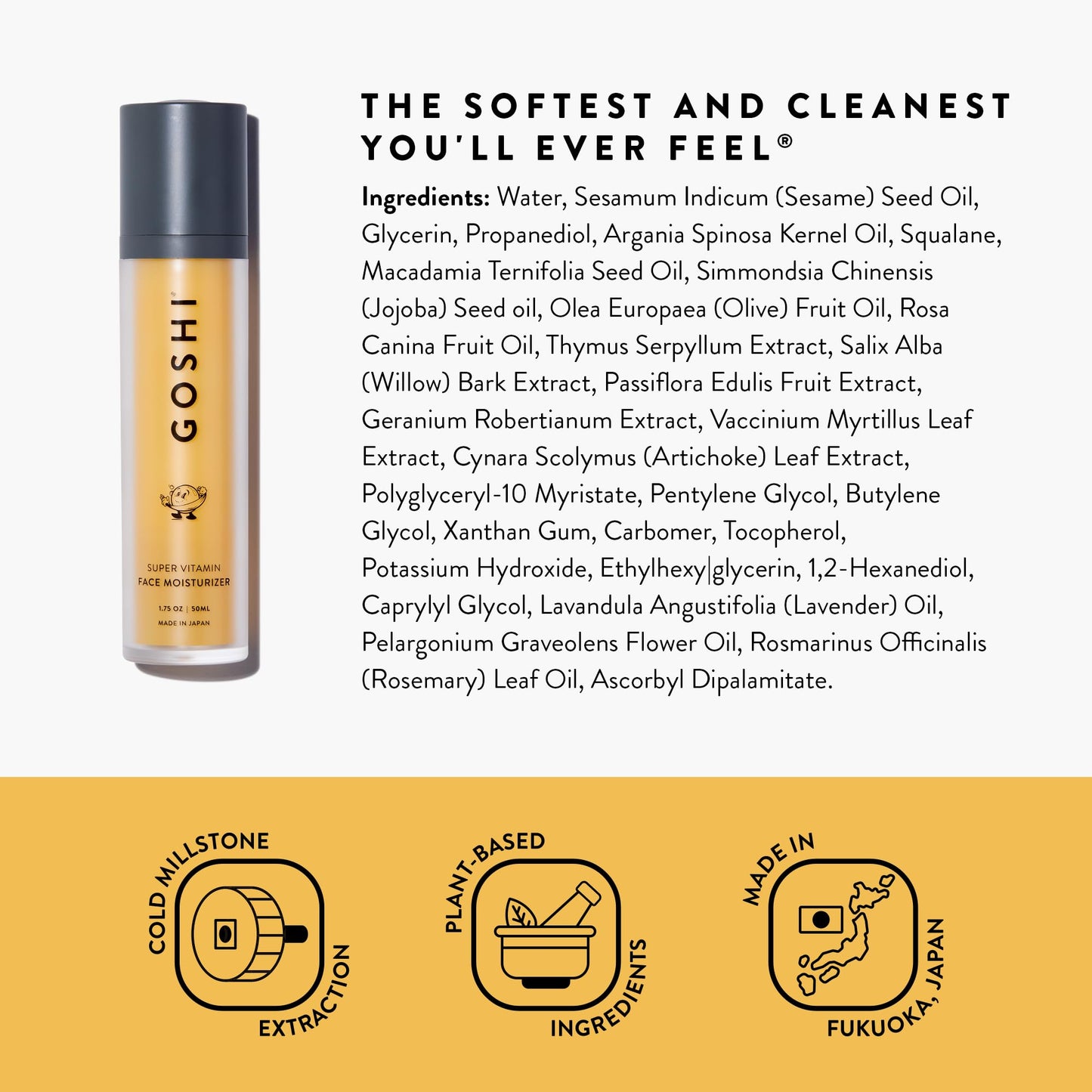 GOSHI Super Vitamin Face Moisturizer - Lightweight, Fast-Absorbing Facial Moisturizer with Sesame Oil & Vitamin E - Nutrient-Rich Face Cream for All Skin Types - Made in Japan - 1.75 oz