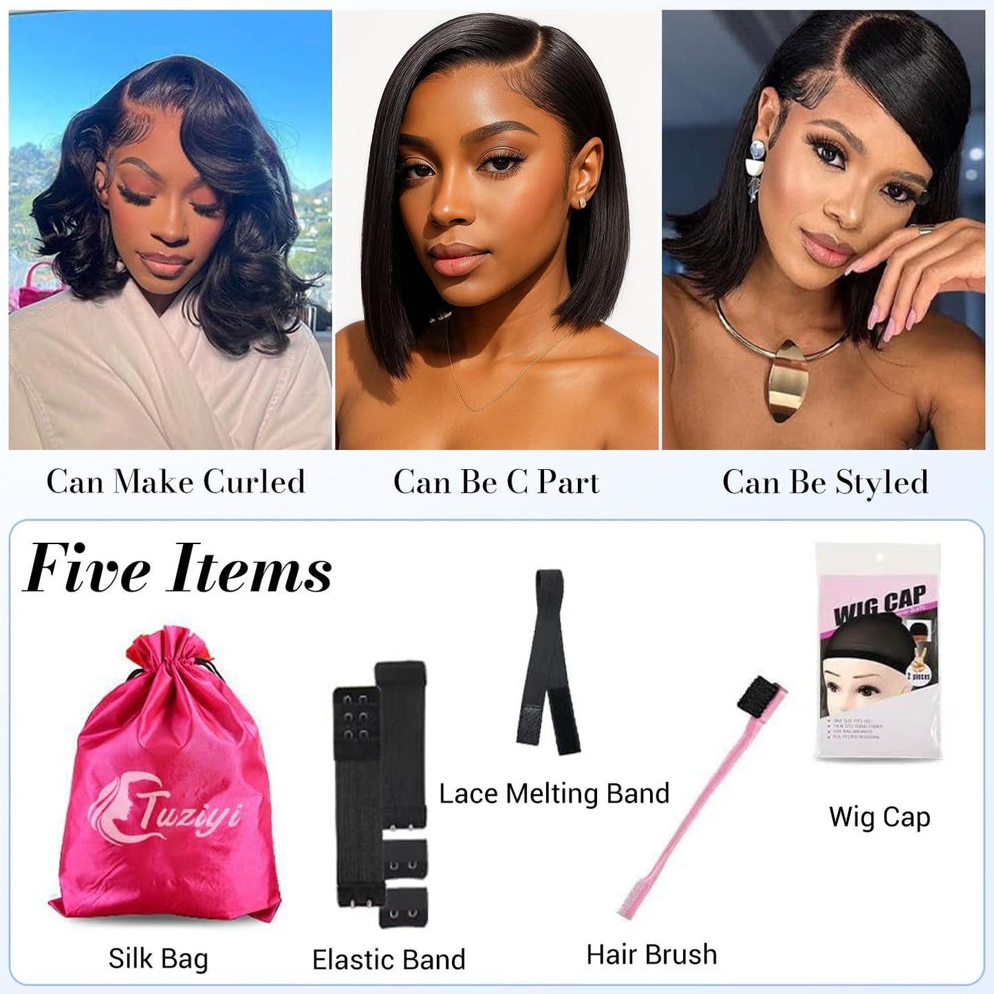 Tuziyi 14 Inch Bob Wig Human Hair 9x6 Wear and Go HD Lace Closure Glueless Wigs Human Hair Pre Plucked Pre Cut 220% Density Short Straight Bob Wig Human Hair for Black Women
